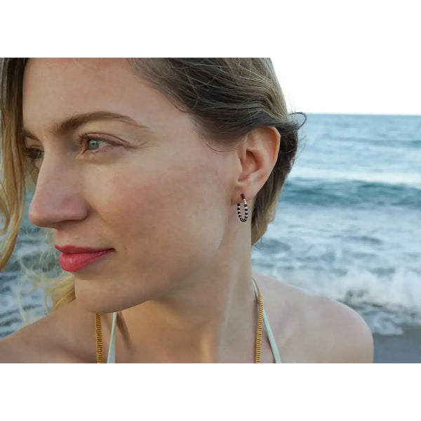 Dainty Beaded Hoop Earrings (.75") - Tic Tac Toe | Alice Rise