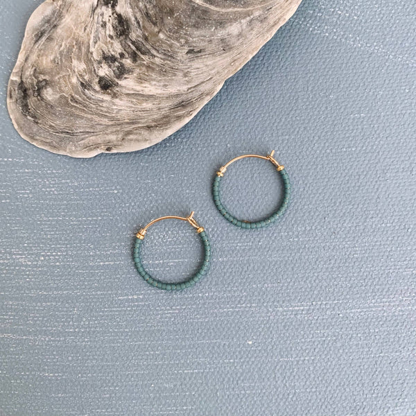 Dainty Beaded Hoop Earrings (.75") - Slate Blue | Alice Rise