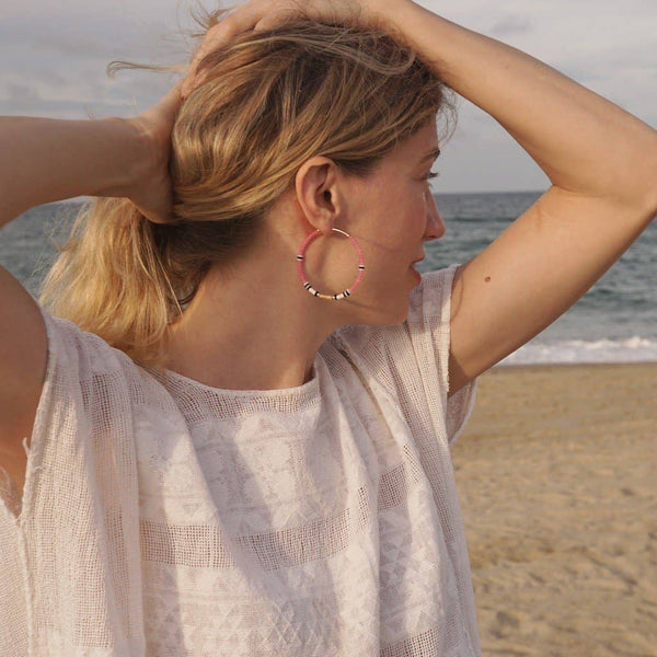 Large Beaded Hoop Earrings (2") - Springwater | Alice Rise