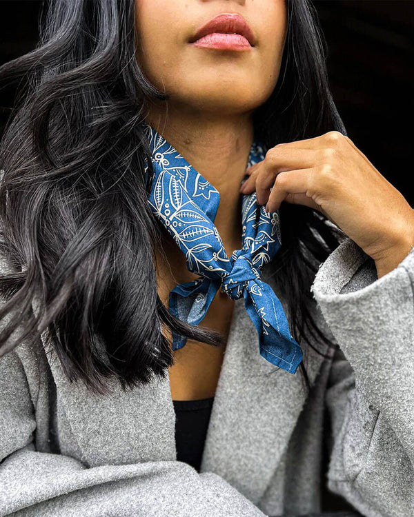 Blue Western Floral Bandana (22x22") | Handker Bandanas