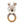 Crocheted animal rattle with wooden ring on a white background