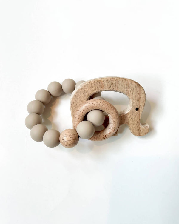 Silicone & Beech Wood Teether - Elephant | Marlowe & Sage
