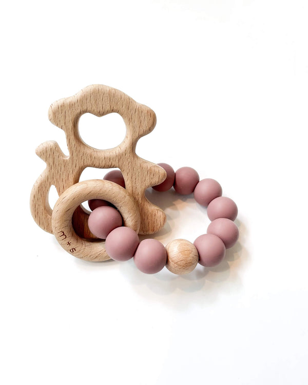 Silicone & Beech Wood Teether - Monkey | Marlowe & Sage
