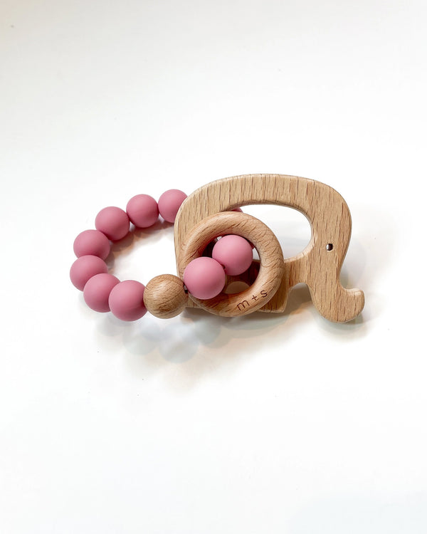 Silicone & Beech Wood Teether - Elephant | Marlowe & Sage