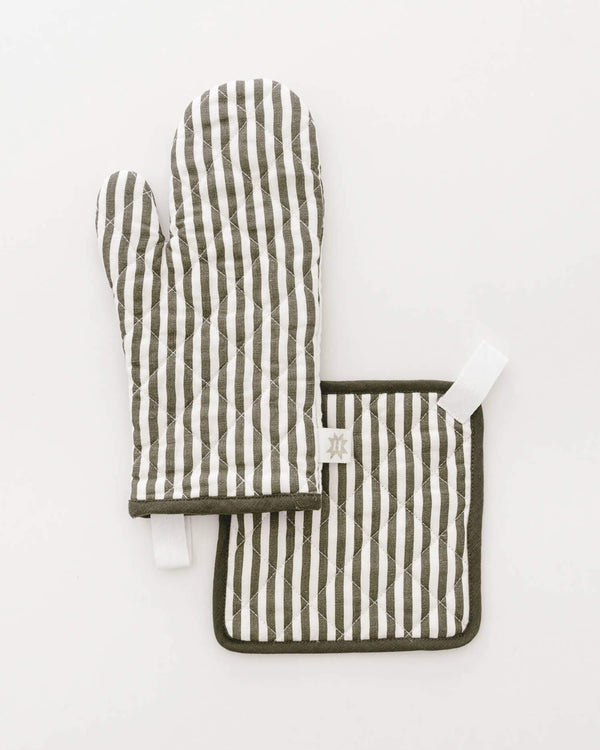 Quilted Linen Oven Mitt + Potholder Set | Heirloomed Collection