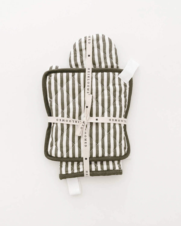 Quilted Linen Oven Mitt + Potholder Set | Heirloomed Collection