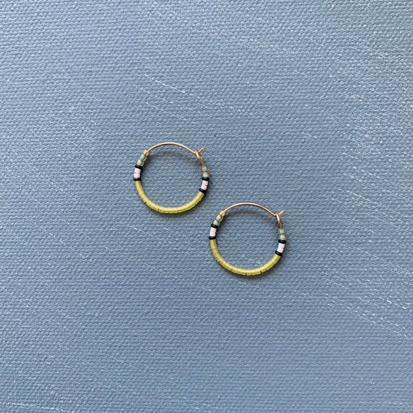 Dainty Beaded Hoop Earrings (.75")  - Lemon Ice | Alice Rise