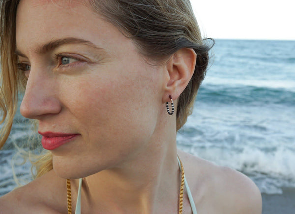 Dainty Beaded Hoop Earrings (.75")  - Lemon Ice | Alice Rise