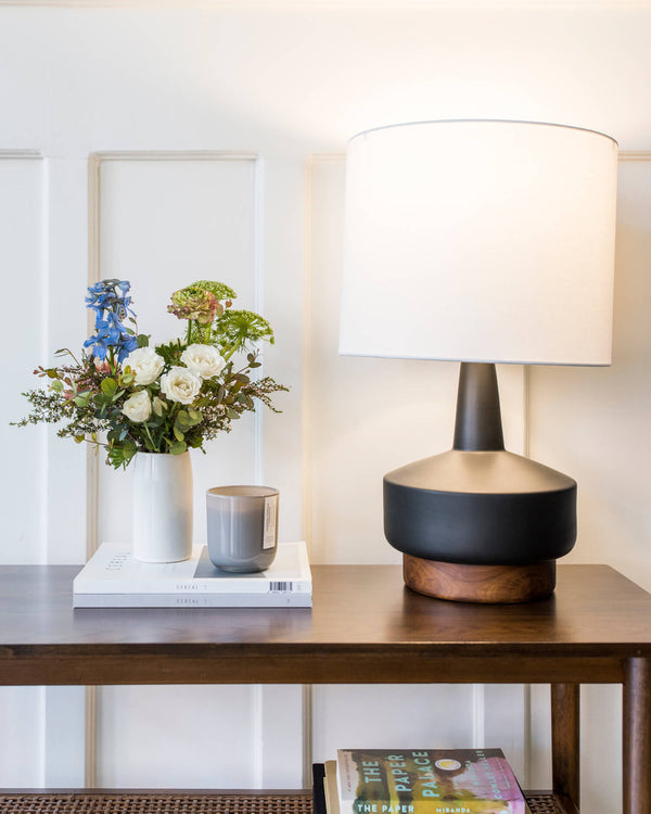 Darling Arrangement styled on an entry table with fresh flowers in a petite vase – West Denver flower delivery.