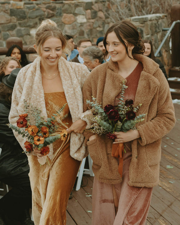 Earthy and elegant posy bouquets designed for an intimate wedding, featuring seasonal blooms and natural movement.