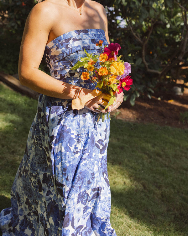 Playful color posy bouquet designed for an intimate wedding, featuring bright seasonal blooms in a loose, organic style.