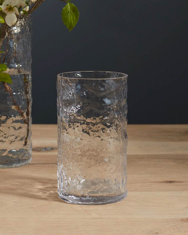 Clear textured-glass vase option for the Luxe Arrangement, featuring an organic, hammered finish.